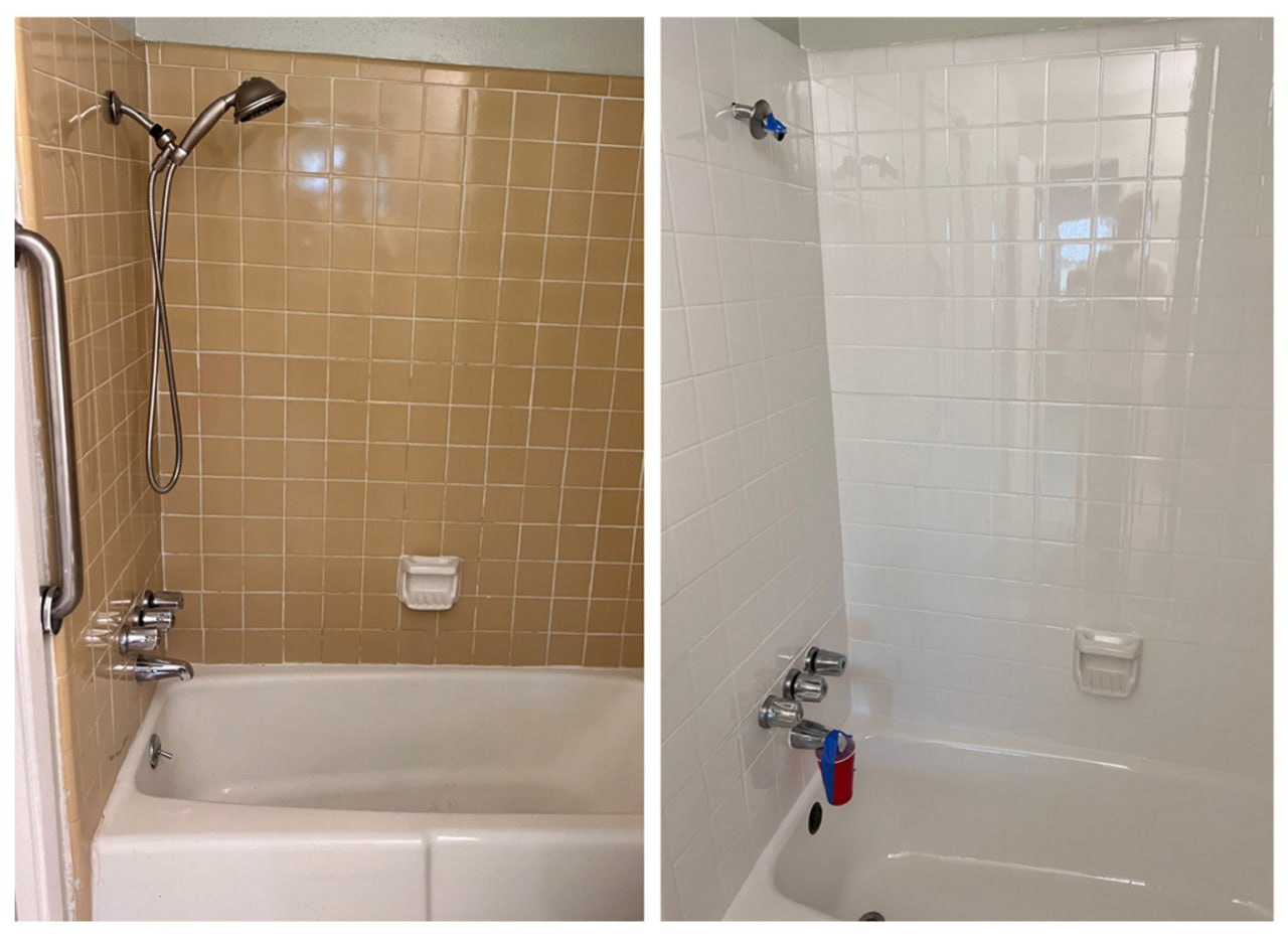Tile surround refinishing or reglazing
