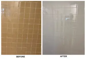Tile refinishing before and after example – restored surface using FixTubFast refinishing proces
