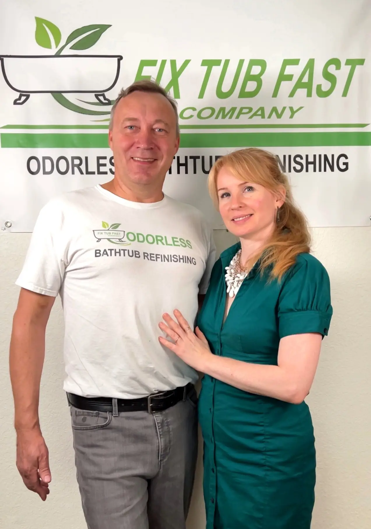 Family-owned odorless bathtub refinishing business owners of Fix Tub Fast in Austin, Texas